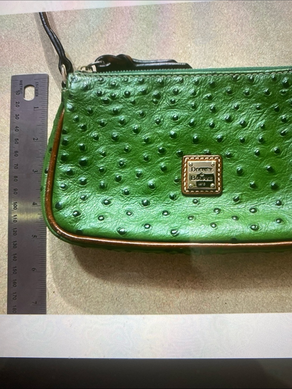 Dooney & Bourke Green Ostrich-Embossed Crossbody Bag- EUC - Picture 14 of 15